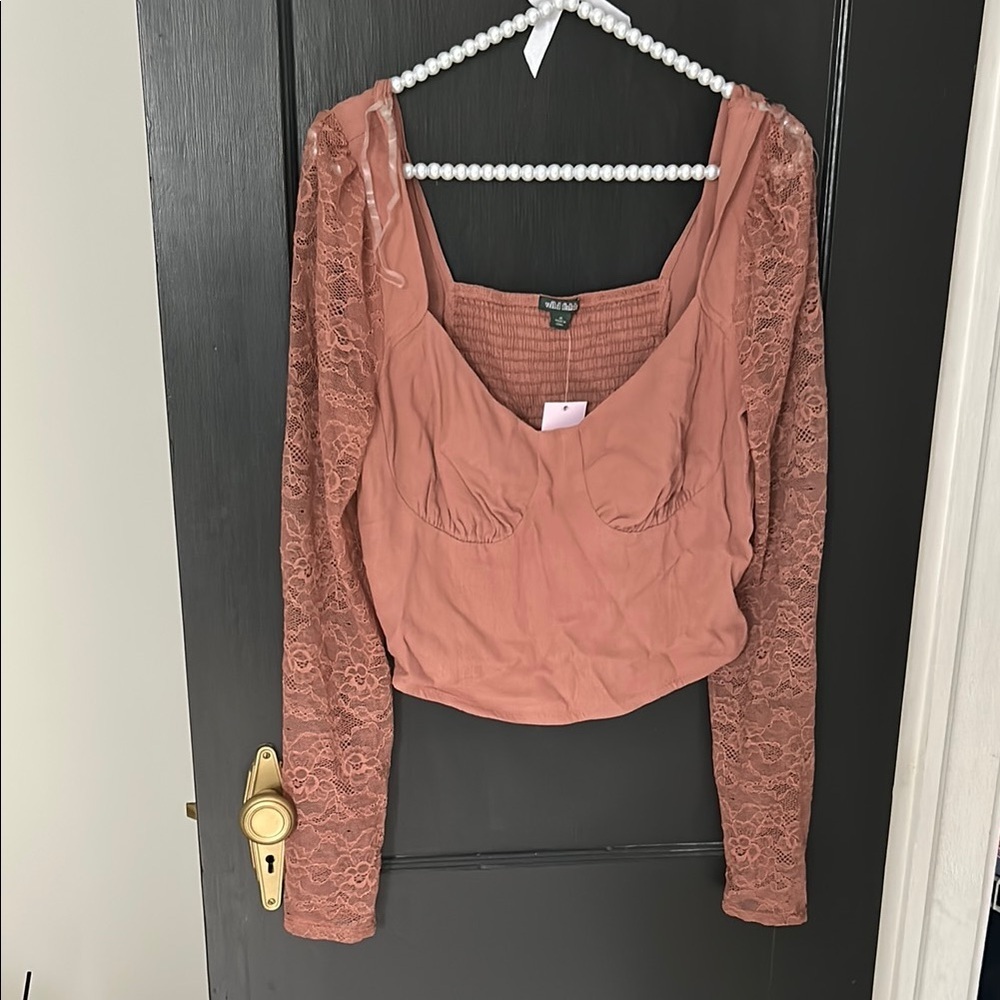 Wild Fable Pink Ruched Long Sleeve Blouse
